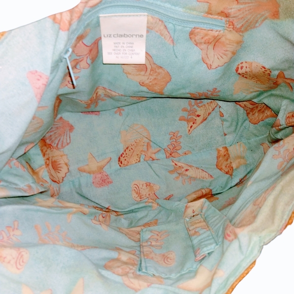 LIZ CLAIBORNE Embroidery Woven Raffia/Jute Crossbody Fish Coin Holder Large Tote - Picture 2 of 5